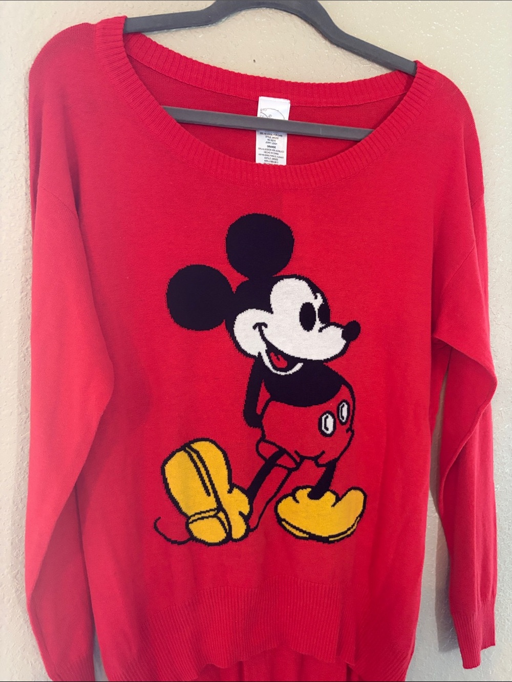 Disney Red Mickey Mouse Crewneck Sweater with Yellow Accents